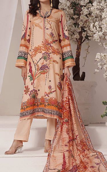 Vs Textile Peach Lawn Suit | Pakistani Lawn Suits- Image 1