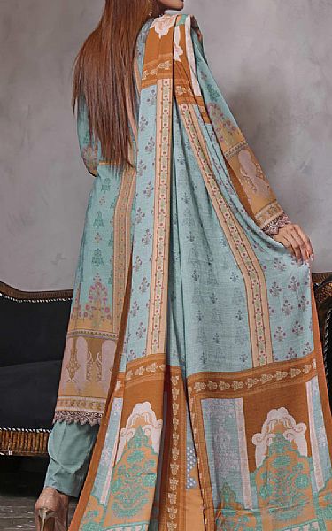 Vs Textile Sky Blue/Peach Leather Suit | Pakistani Winter Dresses- Image 2