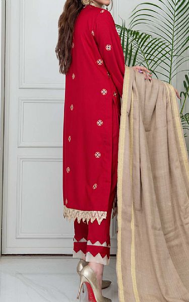 Vs Textile Red Wool Suit | Pakistani Winter Dresses- Image 2