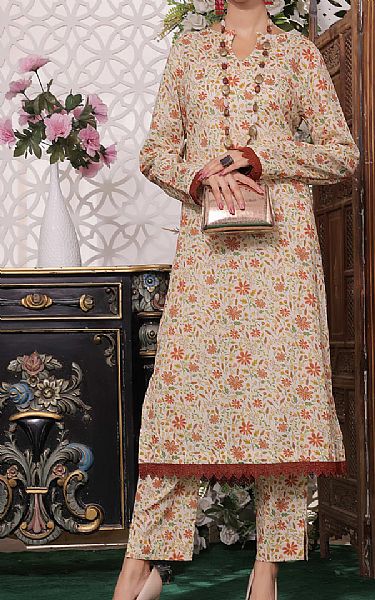 Vs Textile Ivory Lawn Suit (2 Pcs) | Pakistani Lawn Suits- Image 1
