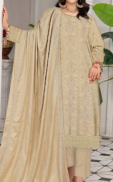 Vs Textile Cream Linen Suit | Pakistani Winter Dresses- Image 1