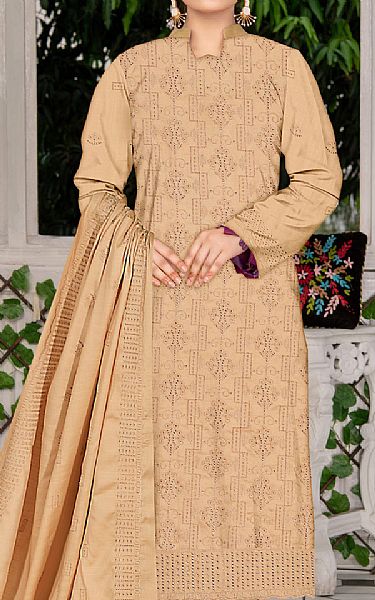 Vs Textile Pastel Orange Linen Suit | Pakistani Winter Dresses- Image 2