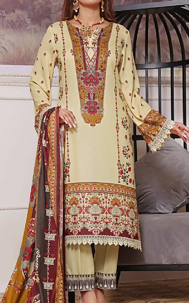 Vs Textile Cream Karandi Suit | Pakistani Winter Dresses- Image 1