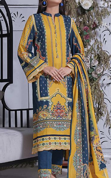 Vs Textile Mustard/Denim Blue Khaddar Suit | Pakistani Winter Dresses- Image 1