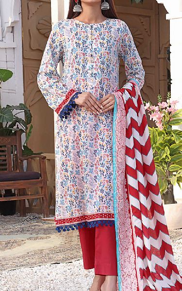 Vs Textile White/Red Lawn Suit | Pakistani Lawn Suits- Image 1
