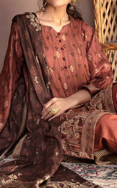 Vs Textile Dark Coral Jacquard Suit | Pakistani Dresses in USA- Image 1