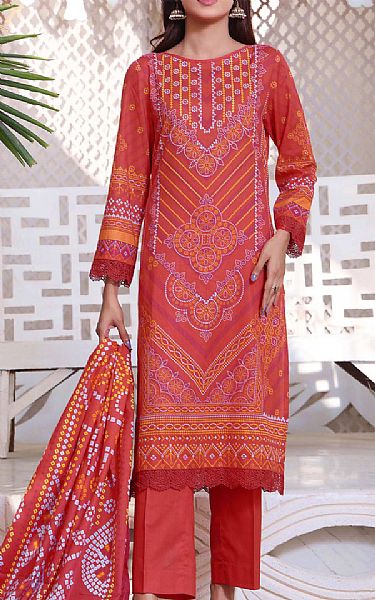 Vs Textile Bright Orange Lawn Suit | Pakistani Lawn Suits- Image 1