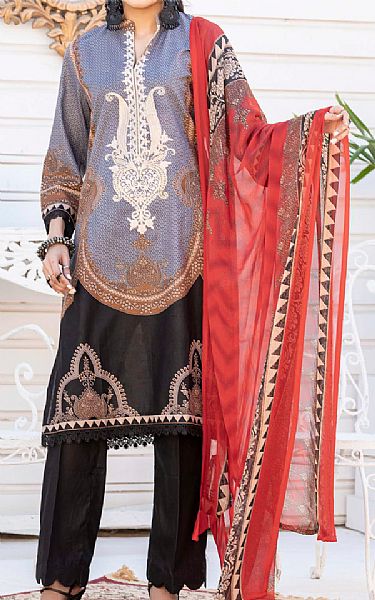 Vs Textile Cornflower Blue/Black Lawn Suit | Pakistani Lawn Dress in USA- Image 1