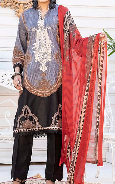 Vs Textile Cornflower Blue/Black Lawn Suit | Pakistani Lawn Suits- Image 1