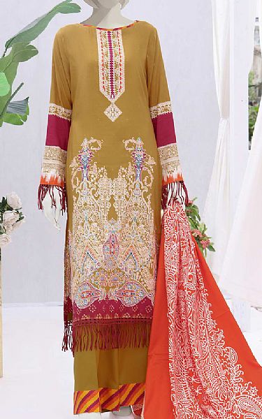 Vs Textile Mustard Linen Suit | Pakistani Winter Dresses- Image 1
