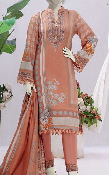 Vs Textile Peach Linen Suit | Pakistani Winter Dresses- Image 1