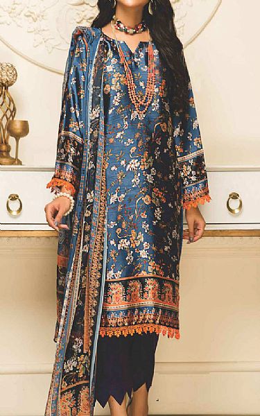 Vs Textile Navy Blue Marine Silk Suit | Pakistani Winter Dresses- Image 1