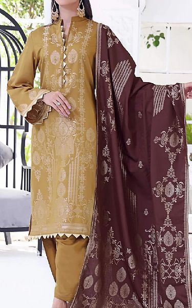 Vs Textile Mustard Jacquard Suit | Pakistani Dresses in USA- Image 1