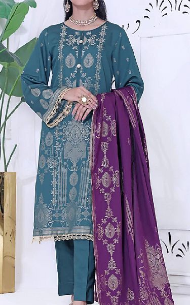 Vs Textile Teal Jacquard Suit | Pakistani Dresses in USA- Image 1