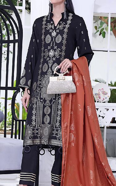 Vs Textile Black Jacquard Suit | Pakistani Winter Dresses- Image 1