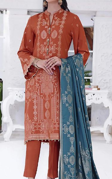 Vs Textile Bright Orange Jacquard Suit | Pakistani Dresses in USA- Image 1