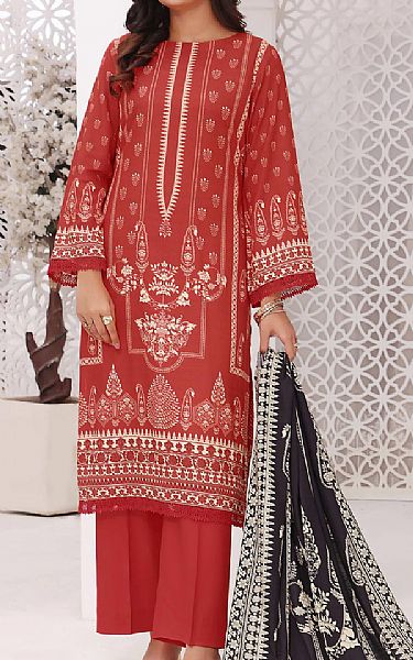 Vs Textile Pale Carmine Linen Suit | Pakistani Winter Dresses- Image 1