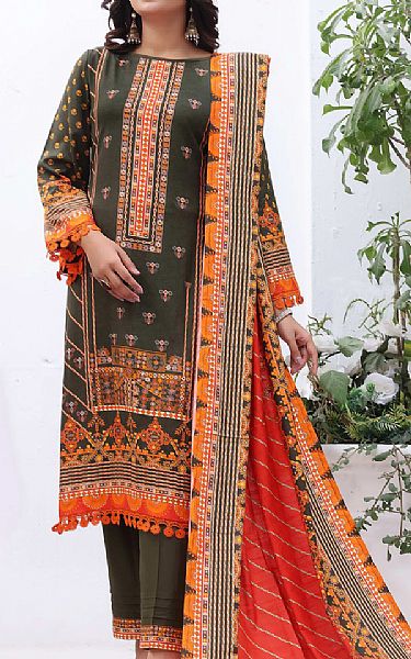 Vs Textile Hunter Green Linen Suit | Pakistani Winter Dresses- Image 1