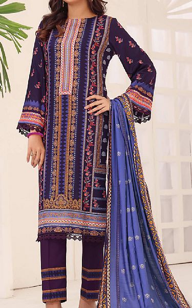 Vs Textile Indigo Linen Suit | Pakistani Winter Dresses- Image 1
