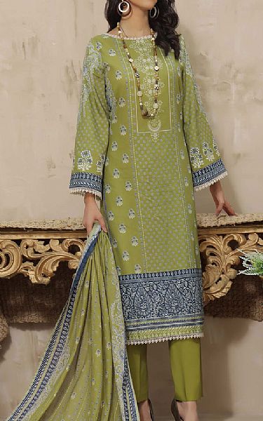 Vs Textile Apple Green Cambric Suit | Pakistani Winter Dresses- Image 1