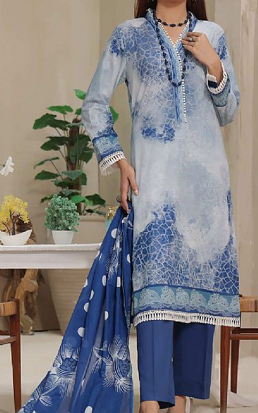 Vs Textile Grey Blue Cambric Suit | Pakistani Winter Dresses- Image 1