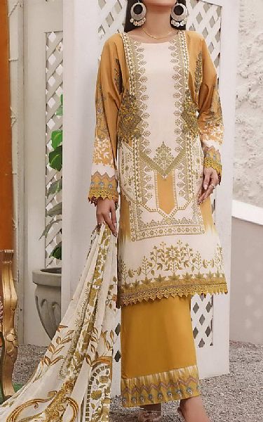 Vs Textile Mustard/White Lawn Suit | Pakistani Lawn Suits- Image 1