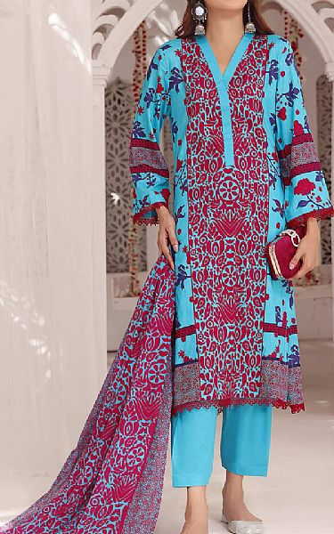 Vs Textile Turquoise Lawn Suit | Pakistani Lawn Dress in USA- Image 1