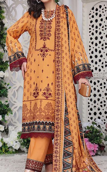 Vs Textile Orange Lawn Suit | Pakistani Lawn Suits- Image 1