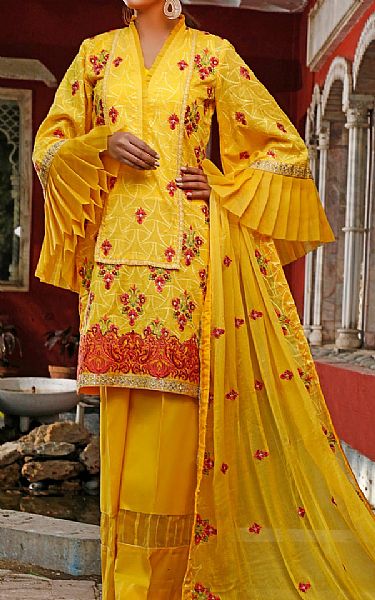 Vs Textile Mustard Swiss Voil Suit | Pakistani Lawn Suits- Image 1