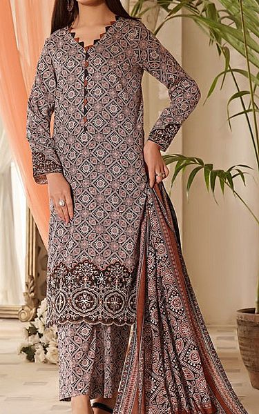 Vs Textile Beige/Brown Cotton Suit | Pakistani Winter Dresses- Image 1