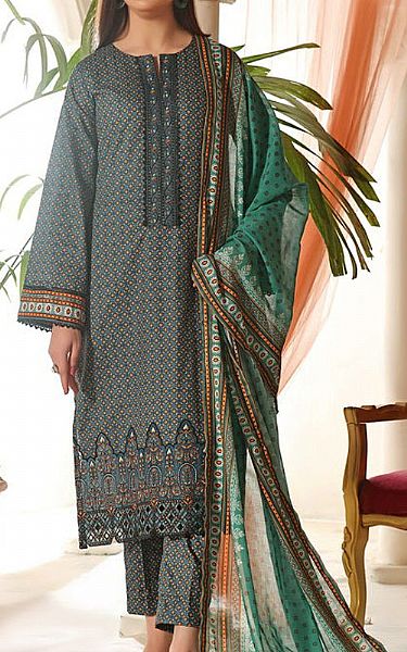 Vs Textile Grey/Green Cotton Suit | Pakistani Winter Dresses- Image 1