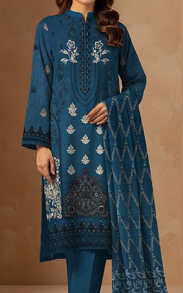 Vs Textile Denim Blue Khaddar Suit | Pakistani Winter Dresses in USA- Image 2