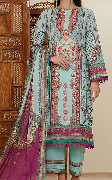 Vs Textile Turquoise Lawn Suit | Pakistani Lawn Dress in USA- Image 1