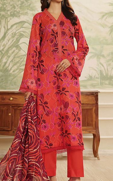 Vs Textile Brick Red Lawn Suit | Pakistani Lawn Dress in USA- Image 1