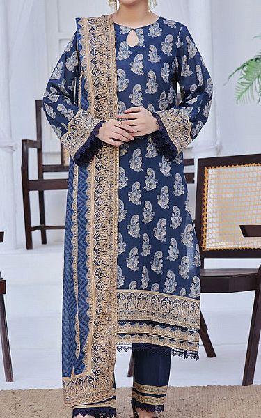 Vs Textile Navy Blue Lawn Suit | Pakistani Lawn Dress in USA- Image 1