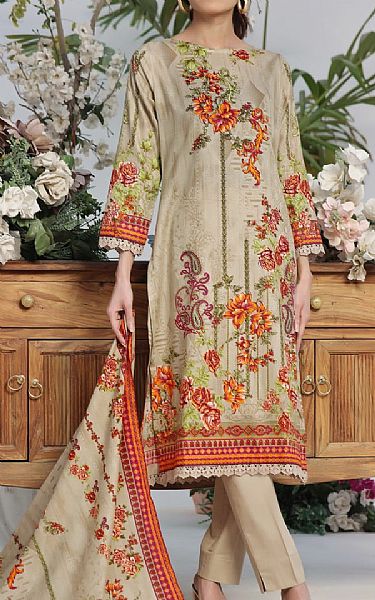 Vs Textile Beige Lawn Suit | Pakistani Lawn Suits- Image 1