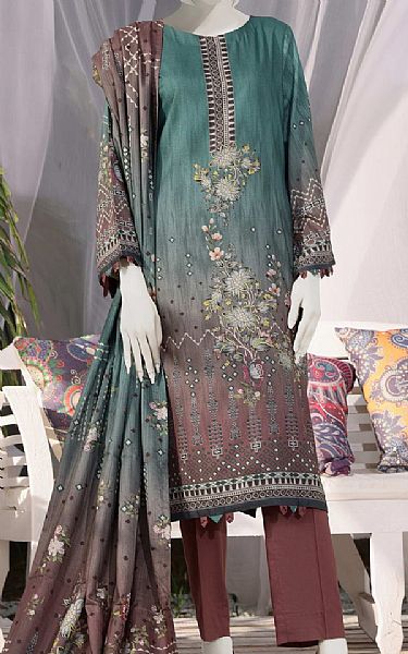Vs Textile Greyish Turquoise Shimmery Suit | Pakistani Winter Dresses- Image 1