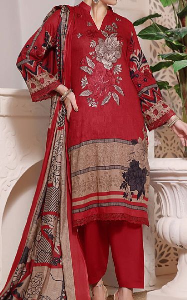 Vs Textile Red Lawn Suit | Pakistani Lawn Suits- Image 1