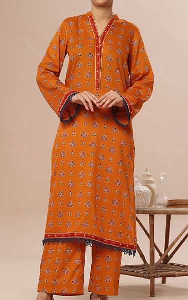 Vs Textile Bright Orange Cambric Suit (2 Pcs) | Pakistani Winter Dresses in USA- Image 1