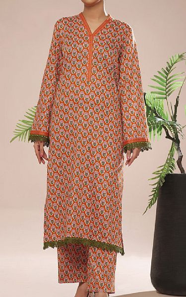 Vs Textile Orange/Green Cambric Suit (2 Pcs) | Pakistani Winter Dresses in USA- Image 1