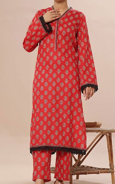Vs Textile Ruby Red Cambric Suit (2 Pcs) | Pakistani Winter Dresses in USA- Image 1