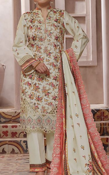 Vs Textile Off-white Green Cottlel Suit | Pakistani Winter Dresses in USA- Image 1