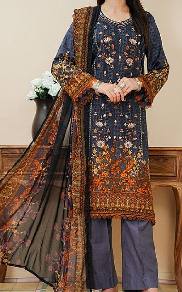 Vs Textile Storm Grey/Black Lawn Suit | Pakistani Lawn Dress in USA- Image 1