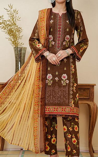 Vs Textile Brown Lawn Suit | Pakistani Lawn Dress in USA- Image 1
