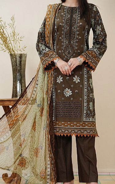 Vs Textile Brown Lawn Suit | Pakistani Lawn Dress in USA- Image 1