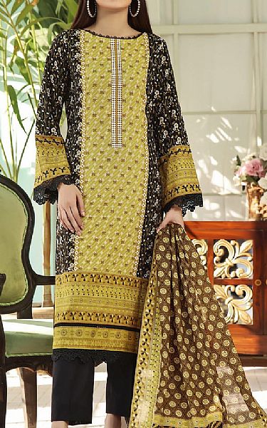 Vs Textile Black/Olive Lawn Suit | Pakistani Lawn Suits- Image 1