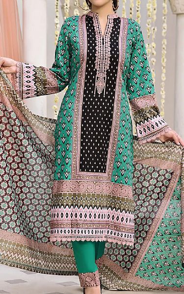 Vs Textile Green/Black Lawn Suit | Pakistani Lawn Suits- Image 1