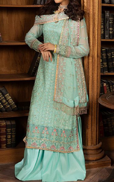Vs Textile Light Turquoise Chiffon Suit | Pakistani Embroidered Chiffon Dresses- Image 1