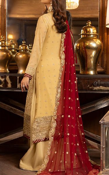 Vs Textile Sand Gold/Red Chiffon Suit | Pakistani Embroidered Chiffon Dresses- Image 2