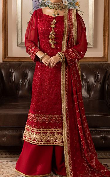 Vs Textile Scarlet Chiffon Suit | Pakistani Embroidered Chiffon Dresses- Image 1